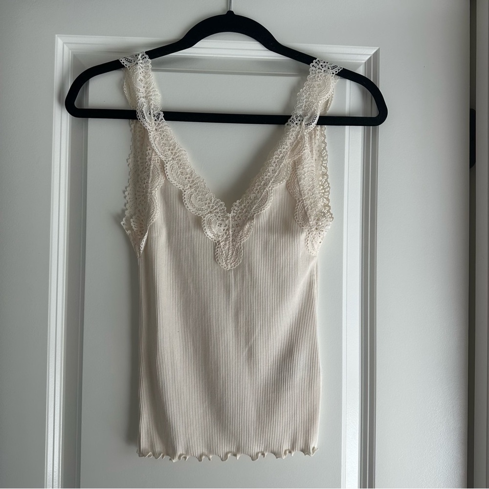 Madewell Lace Trim Cream Tank Top size Small NWT